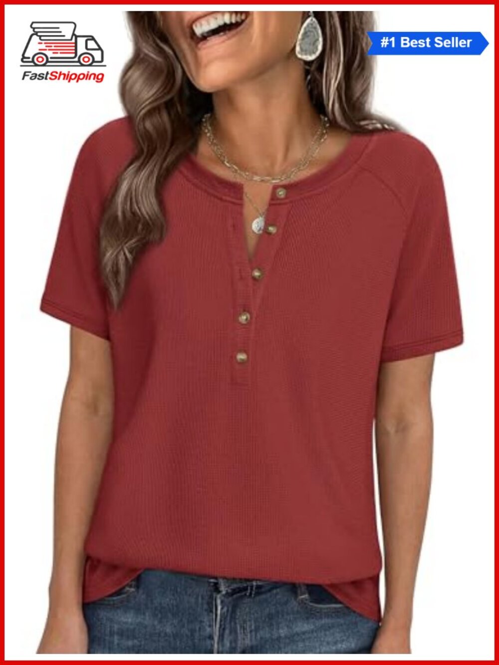 ✨ PRETTYGARDEN Women's Short Sleeve Waffle Knit Henley Shirt